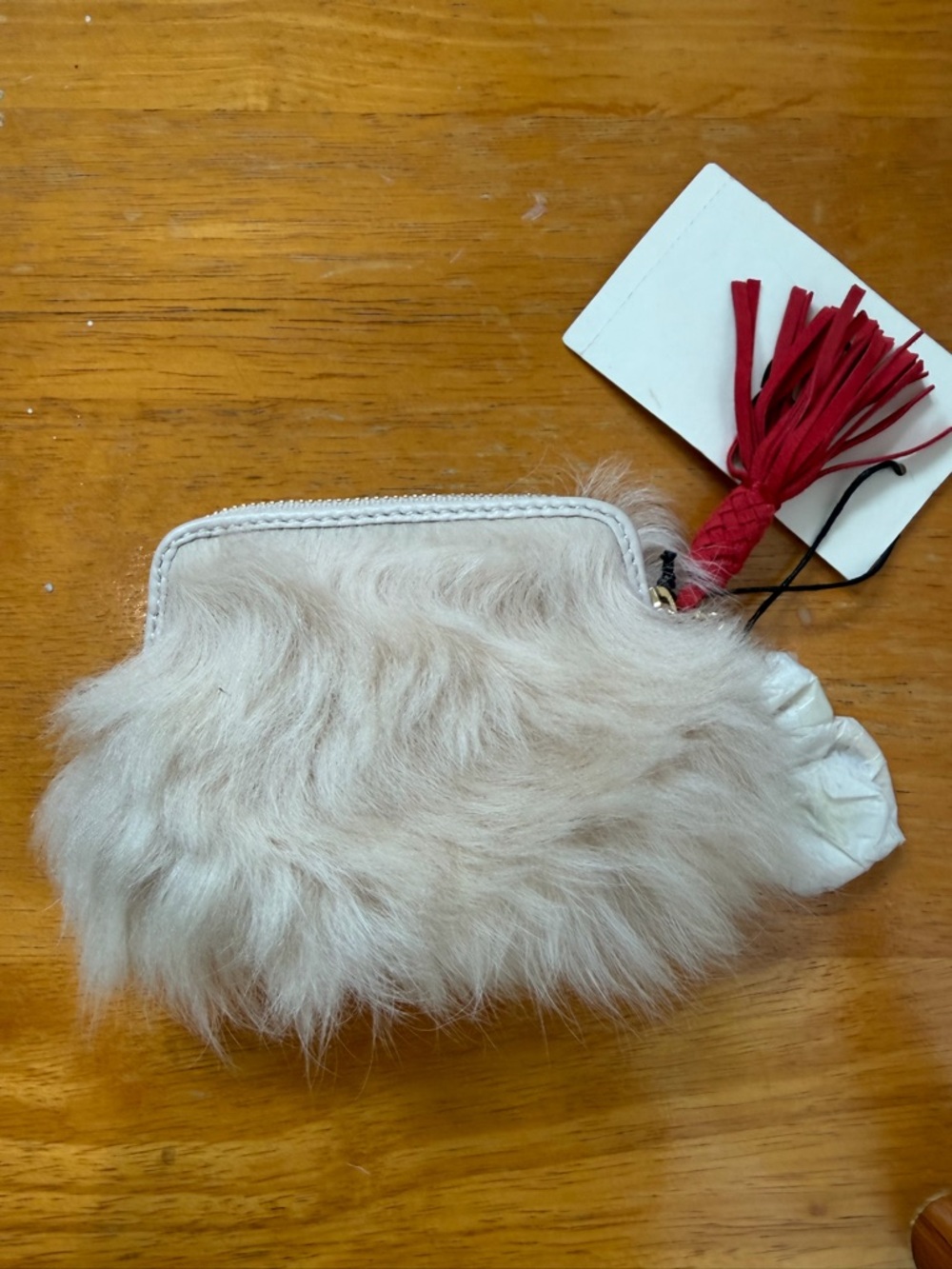 UGG Tessie real Fur Coin purse Pouch /key fob with Red Tassel - Picture 2 of 11